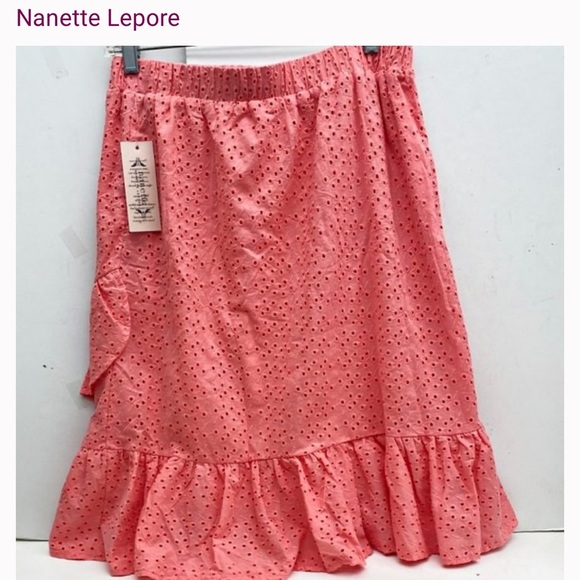 Nanette Lepore Coral Pink Flamingo Eyelet Ruffled Skirt NWT 78.00 - Picture 9 of 9